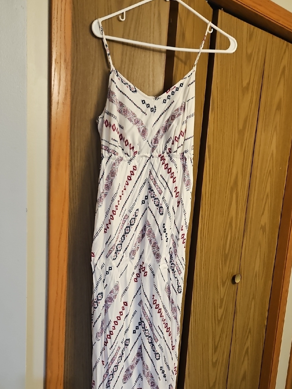 Maternity-Wendy Bellissimo White Maxi Dress with Red and Navy Print